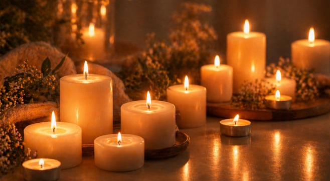 glowing candles arranged in a warm, dim setting funeral homes in Richland, PA