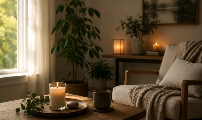 soft candlelight, comfortable seating, natural greenery, and calming décor for cremation services in Windber, PA