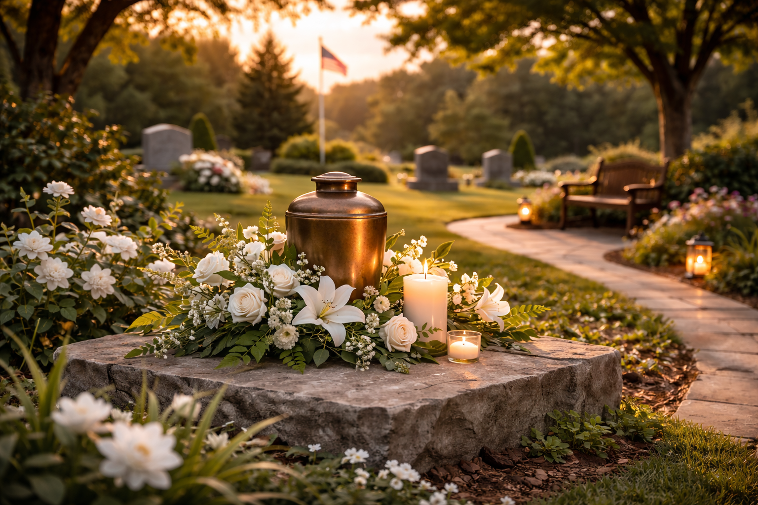 Serene cemetery scene at sunset in northern Cambria, PA