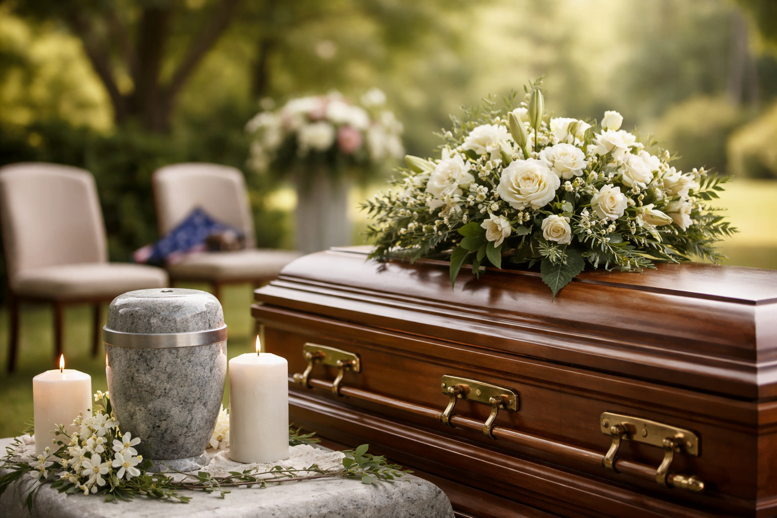 Serene memorial in Windber, PA with flowers and urn